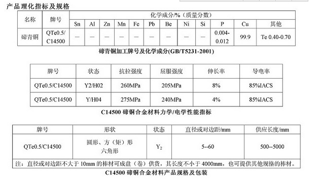C14500碲铜棒-四川鑫炬新兴新材料科技有限公司